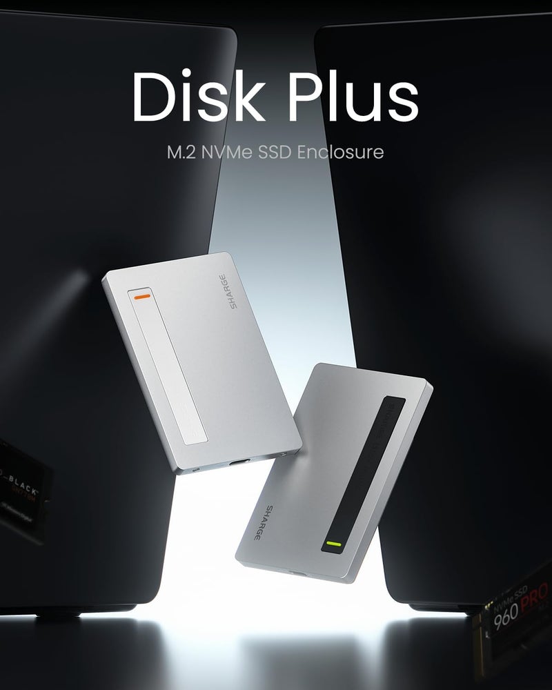 SHARGE حافظة SSD ديسك بلس 10Gbps M.2 NVMe USB C 3.2 Gen2، 0.24" رقيقة للغاية من الألمنيوم مع دعم كابل مدمج 2230/2242/2280 M Key SSDs لجهاز MacBook Pro، Steam Deck (SSD غير مشمول) - Image 2